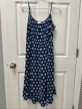 J. Crew Navy Blue Printed Spaghetti-Strap Maxi Dress
